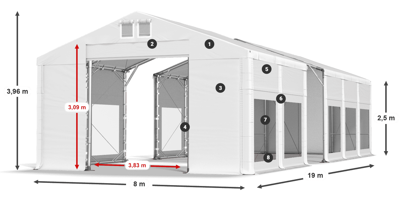 Dach: MS 580 PVC Ściany: MS 580 PVC 2.5m legenda