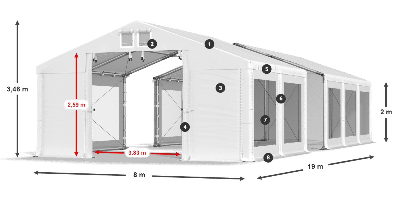 Dach: FR 620 PVC Ściany: MS 580 PVC 2m legenda
