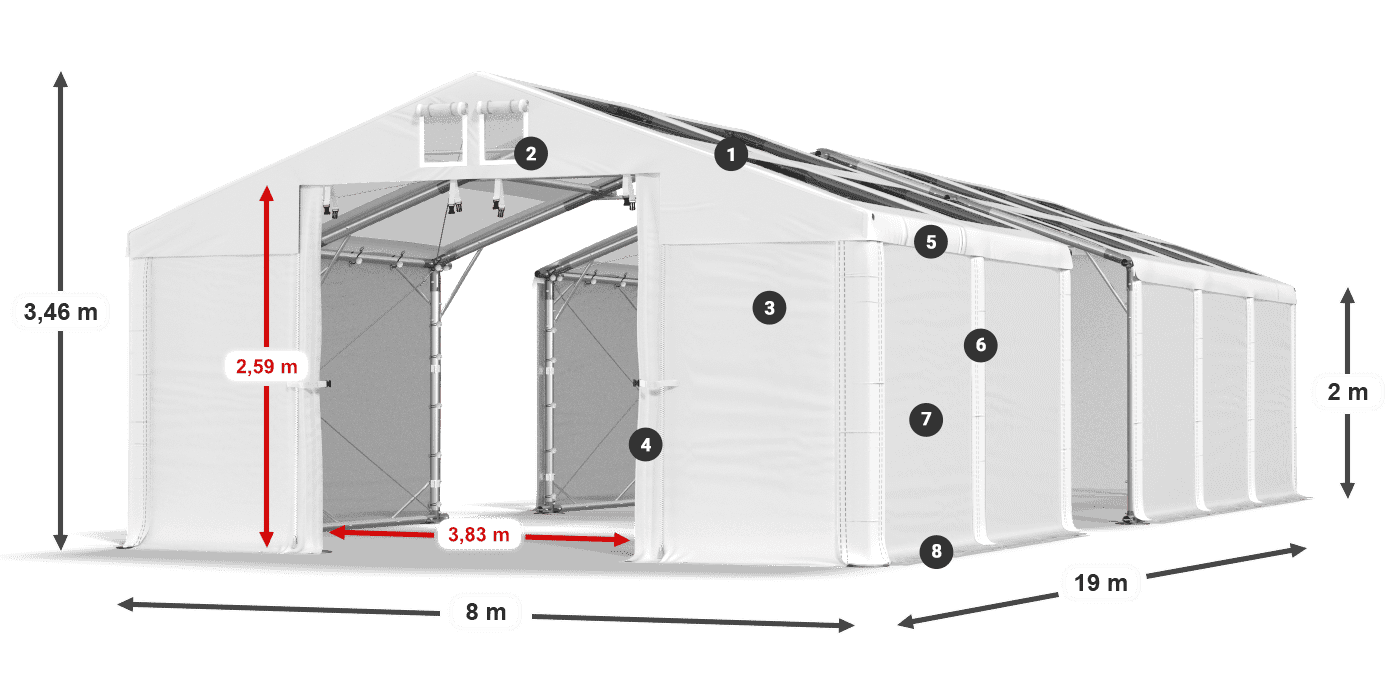 Dach: MS T 580 PVC Ściany: SD 500 PVC 2m legenda