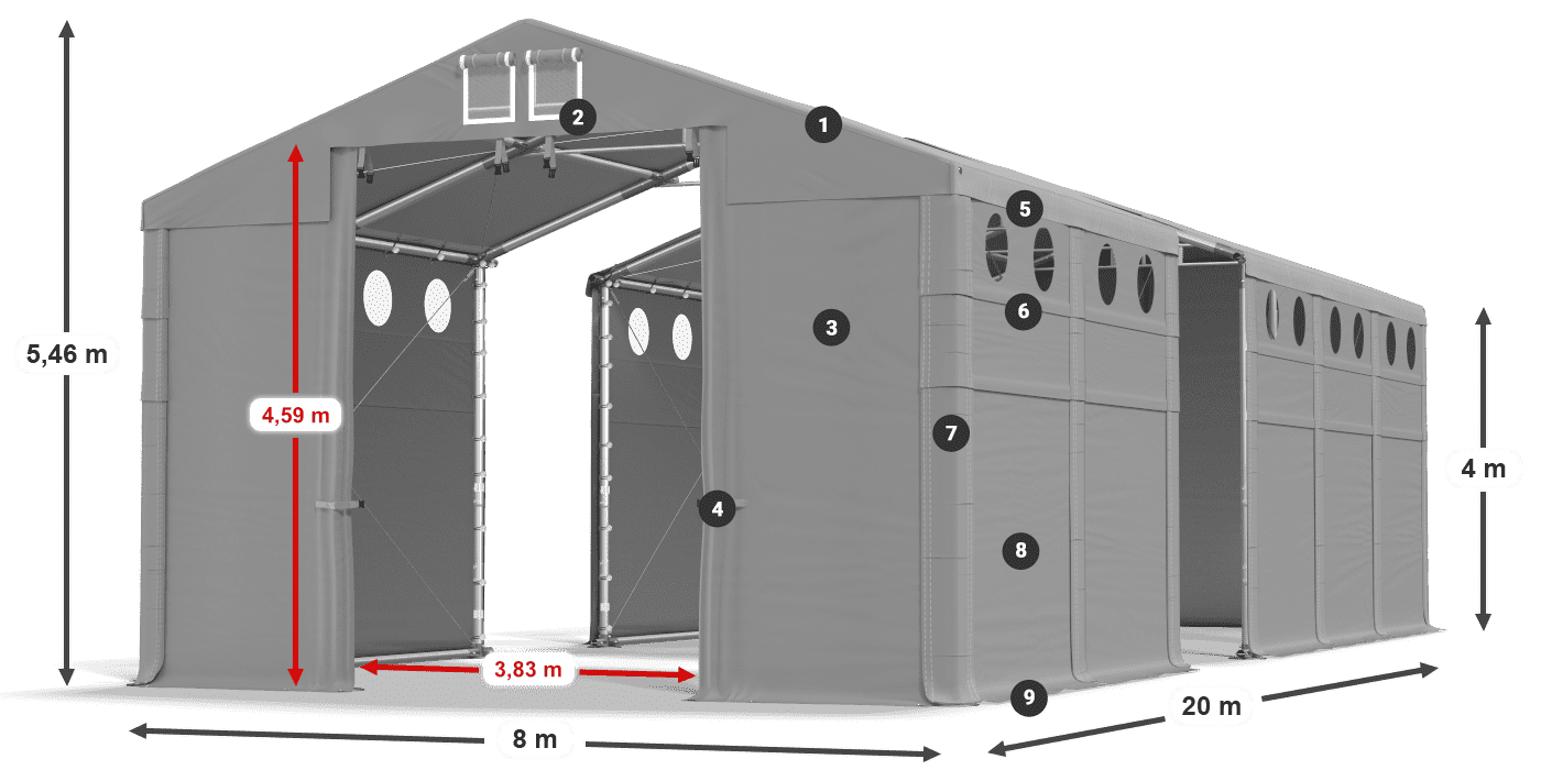 Dach: FR 620 PVC Ściany: MS O 580 PVC 4m legenda