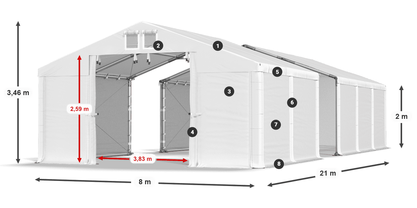 Dach: MS 580 PVC Ściany: FR M 620 PVC 2m legenda
