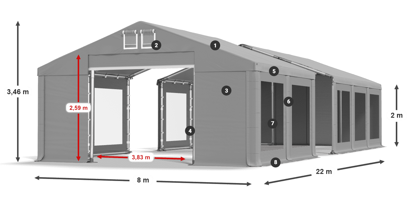 Dach: FR 620 PVC Ściany: MS 580 PVC 2m legenda