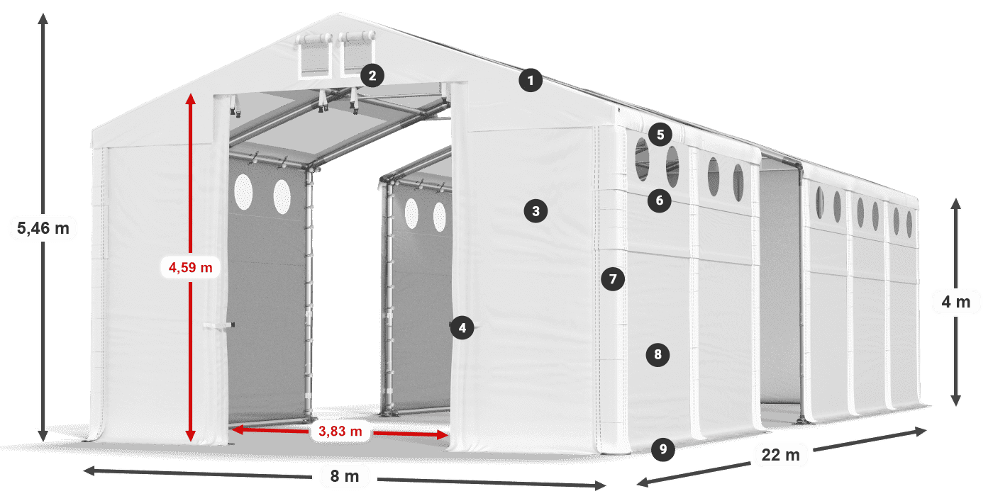 Dach: MS T 580 PVC Ściany: FR O 620 PVC 4m legenda