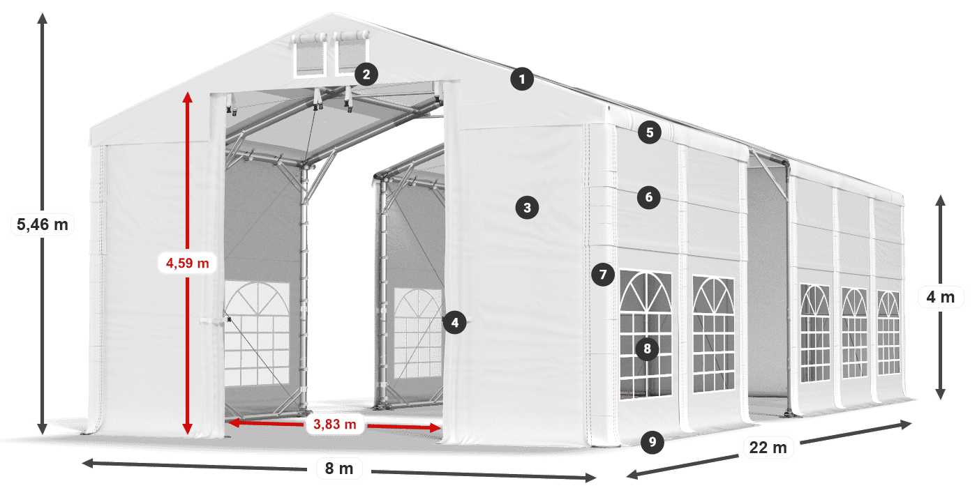 Dach: MS T 580 PVC Ściany: SD 500 I PVC 4m legenda