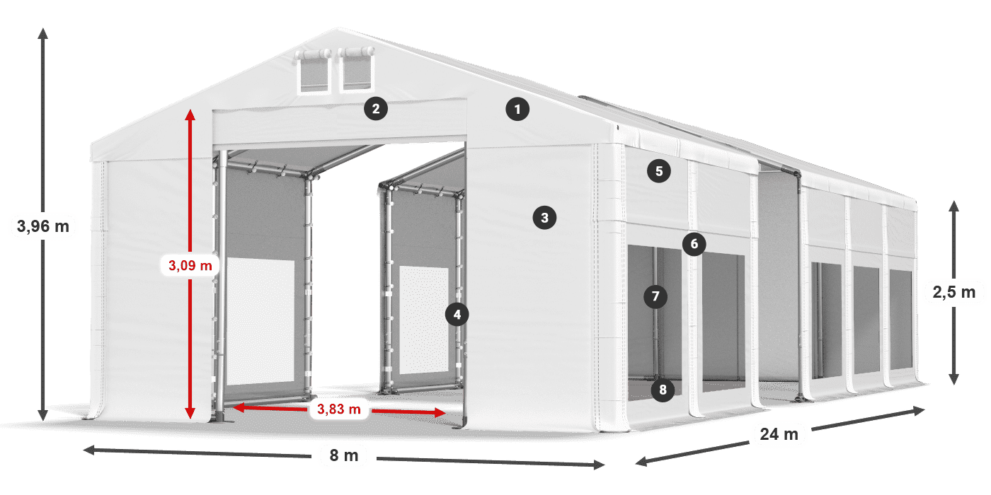 Dach: FR 620 PVC Ściany: MS 580 PVC 2.5m legenda
