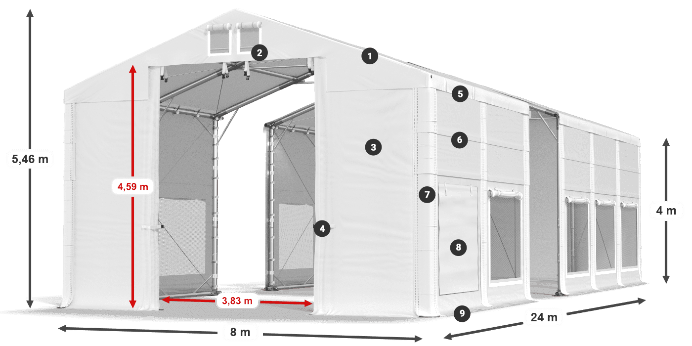 Dach: MS 580 PVC Ściany: SD M 500 PVC 4m legenda