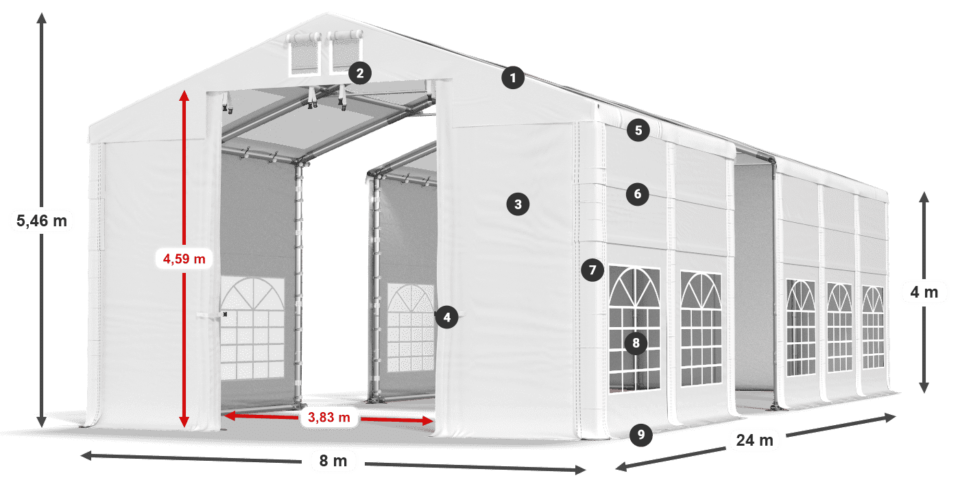 Dach: MS T 580 PVC Ściany: SD 500 I PVC 4m legenda