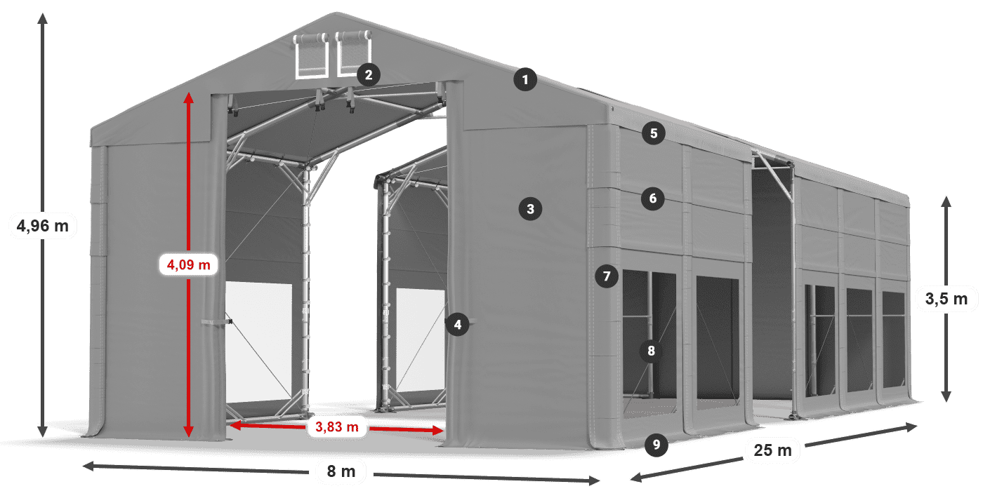 Dach: MS 580 PVC Ściany: MS 580 PVC 3.5m legenda