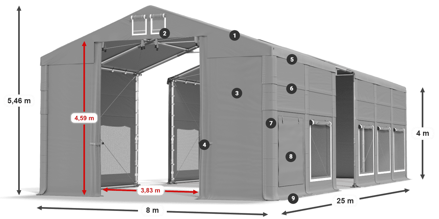 Dach: MS 580 PVC Ściany: SD M 500 PVC 4m legenda