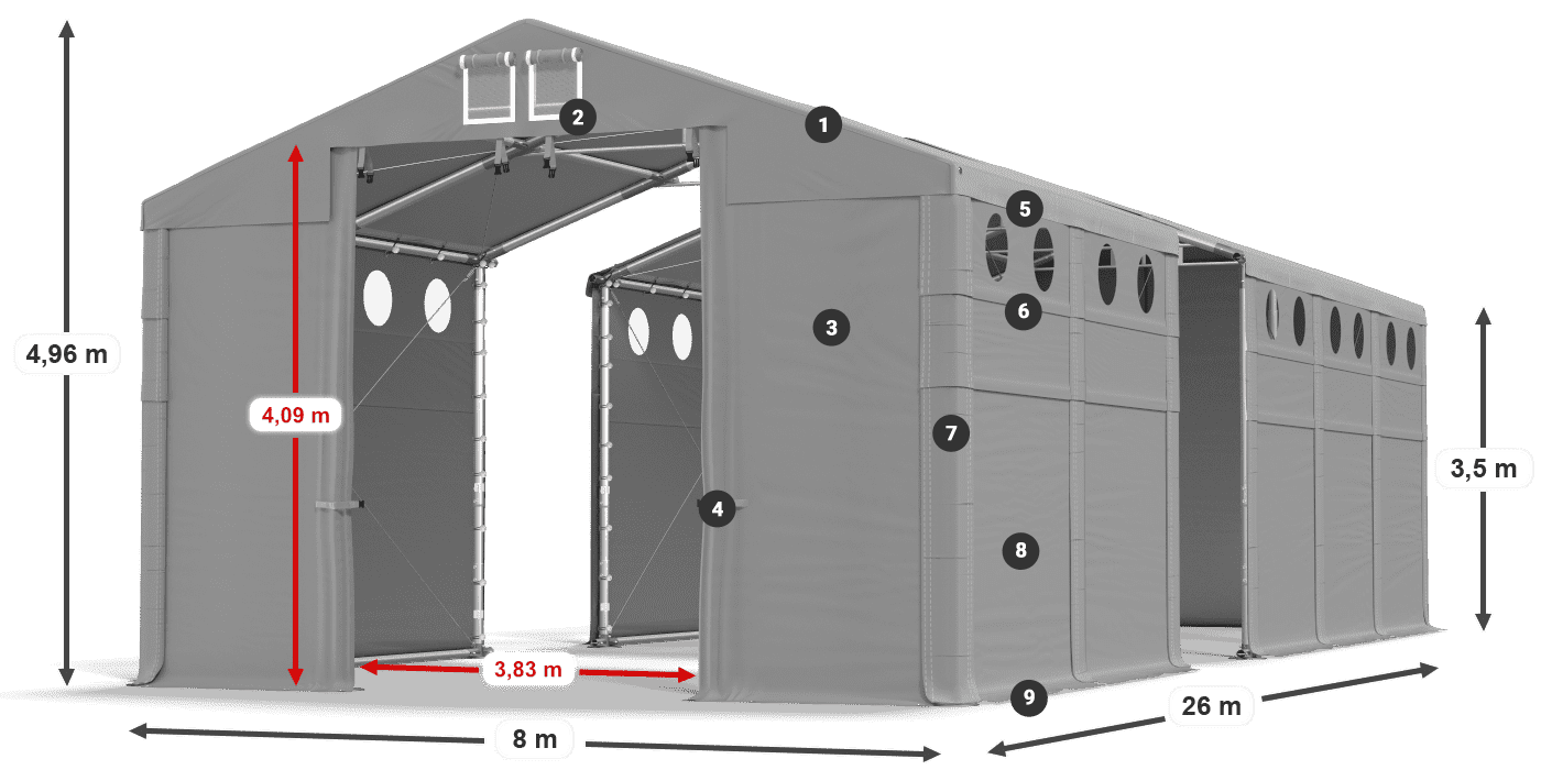 Dach: FR 620 PVC Ściany: SD O 500 PVC 3.5m legenda
