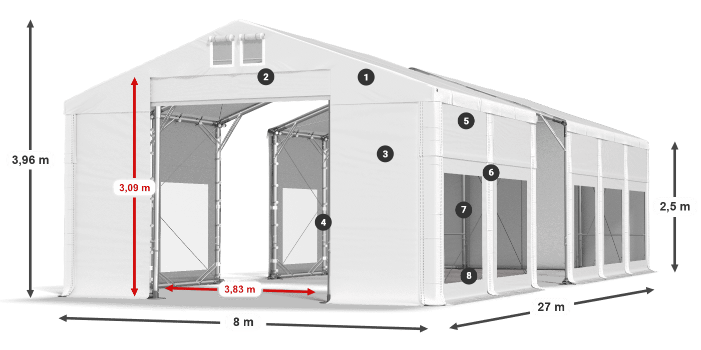 Dach: FR 620 PVC Ściany: MS 580 PVC 2.5m legenda