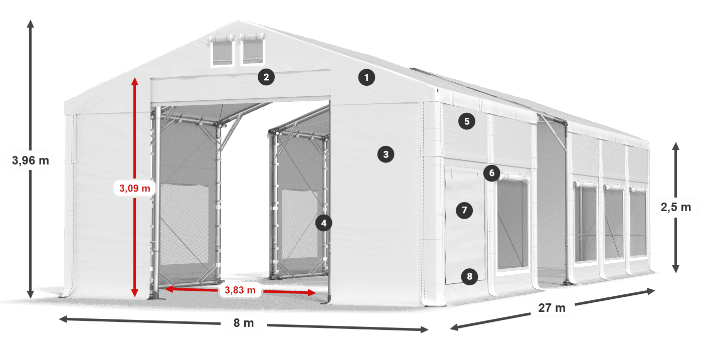 Dach: FR 620 PVC Ściany: SD 500 PVC 2.5m legenda