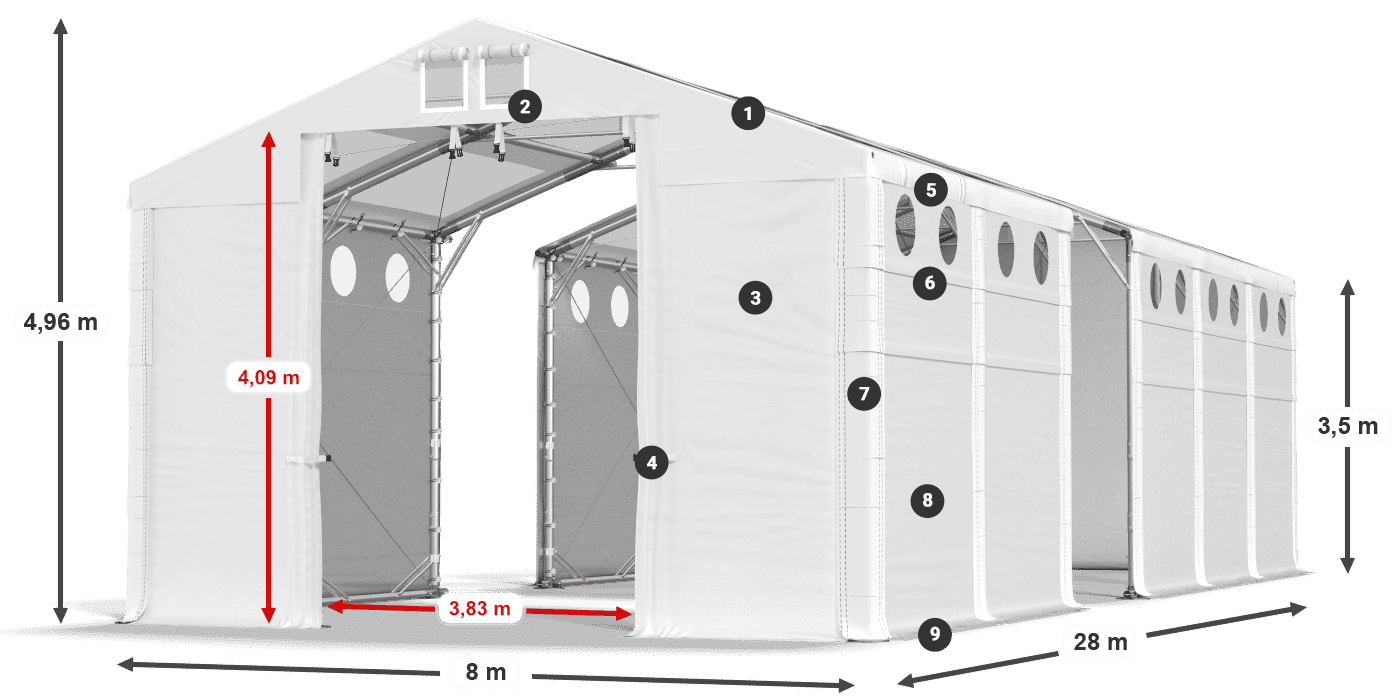 Dach: MS T 580 PVC Ściany: MS O 580 PVC 3.5m legenda