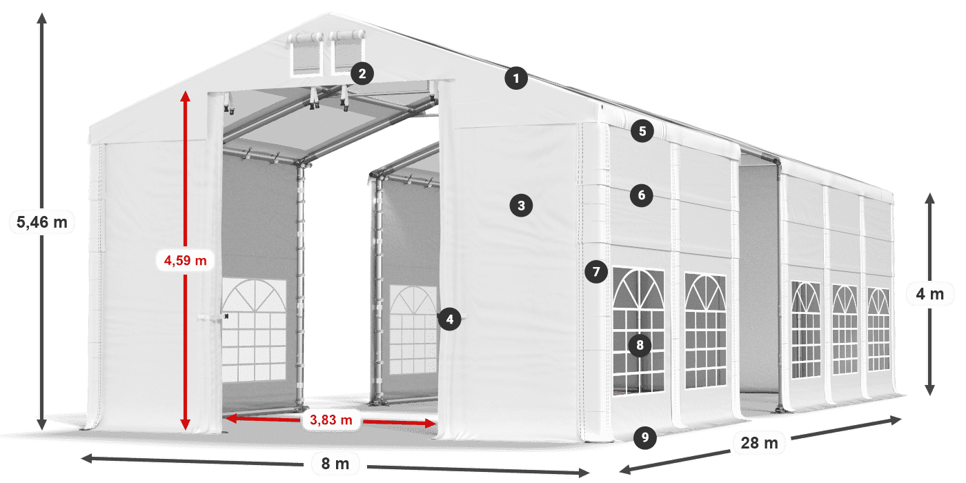 Dach: MS T 580 PVC Ściany: SD 500 I PVC 4m legenda