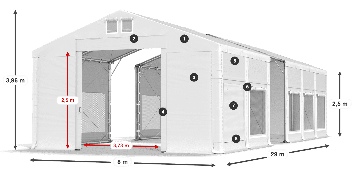Dach: FR 620 PVC Ściany: SD 500 PVC 2.5m legenda