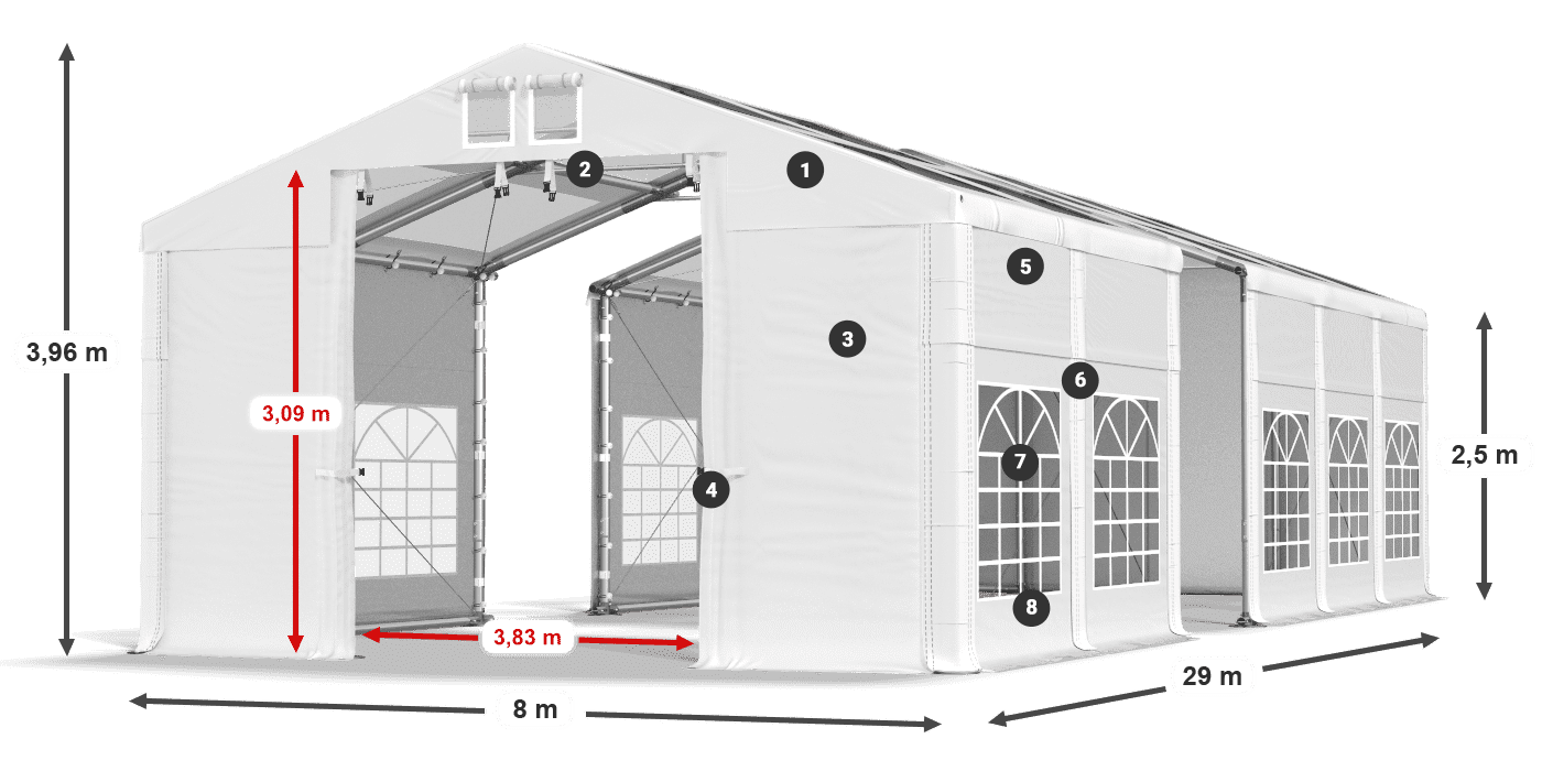 Dach: MS 580 PVC Ściany: SD 500 PVC 2.5m legenda