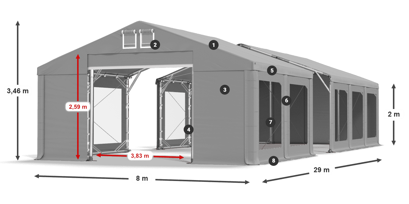 Dach: FR 620 PVC Ściany: MS 580 PVC 2m legenda