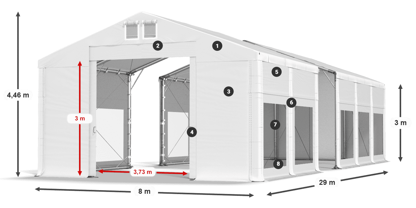 Dach: FR 620 PVC Ściany: MS 580 PVC 3m legenda
