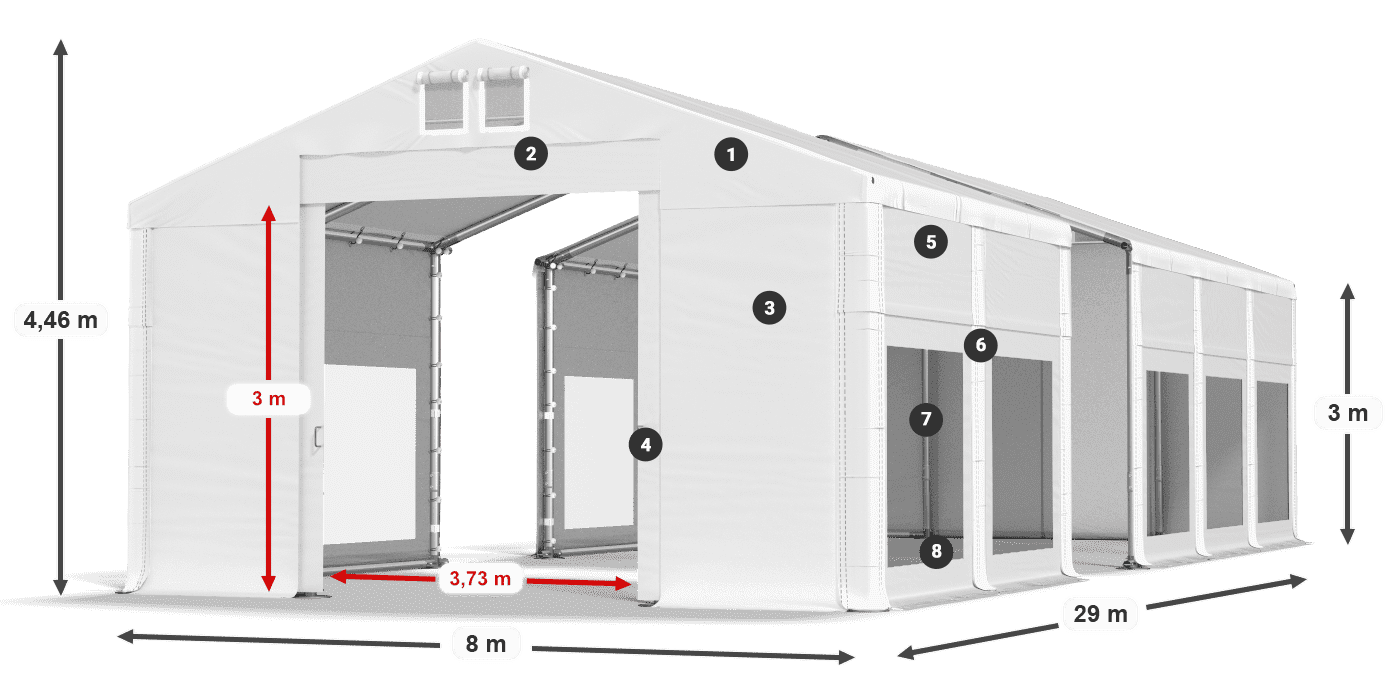 Dach: FR 620 PVC Ściany: MS 580 PVC 3m legenda