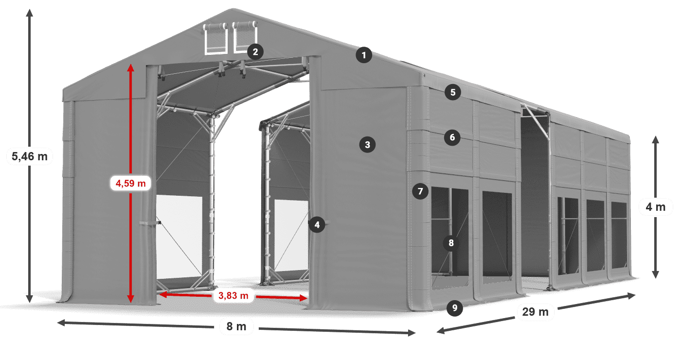 Dach: FR 620 PVC Ściany: MS 580 PVC 4m legenda