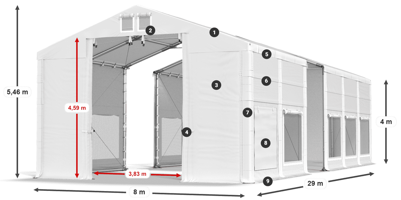 Dach: FR 620 PVC Ściany: SD 500 PVC 4m legenda