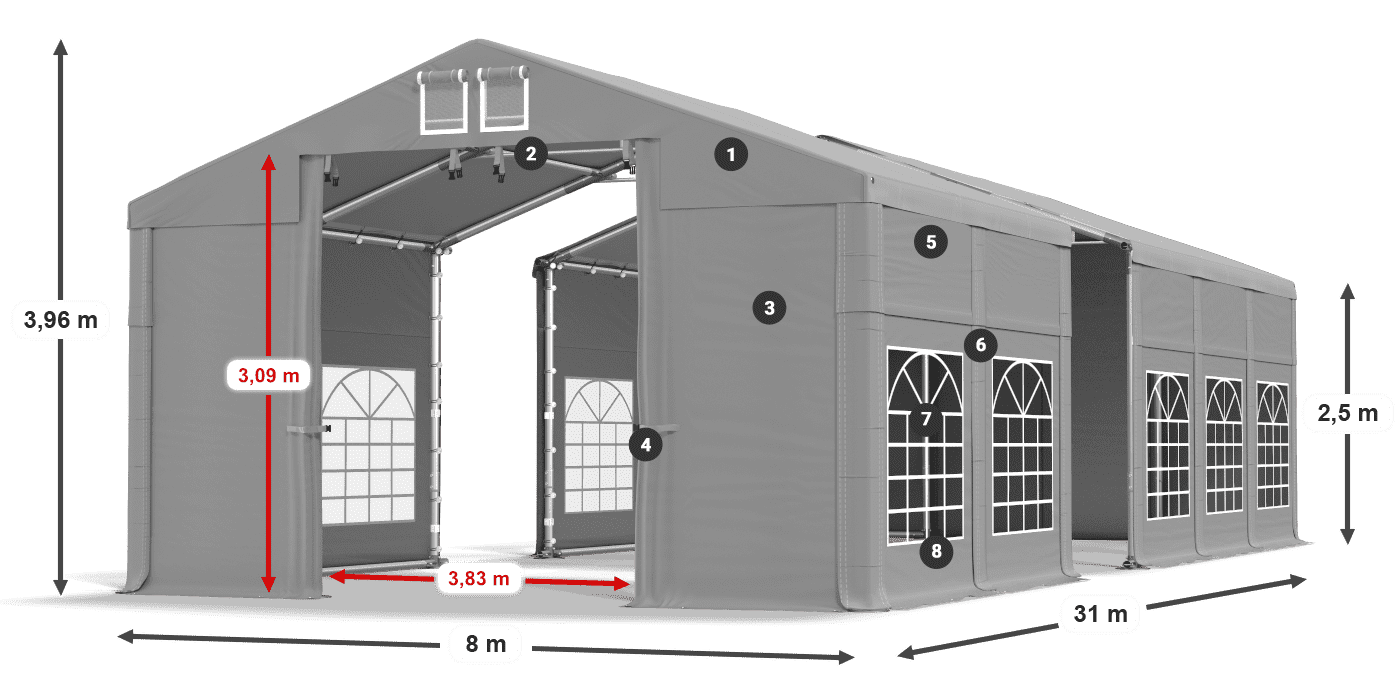 Dach: FR 620 PVC Ściany: SD 500 PVC 2.5m legenda