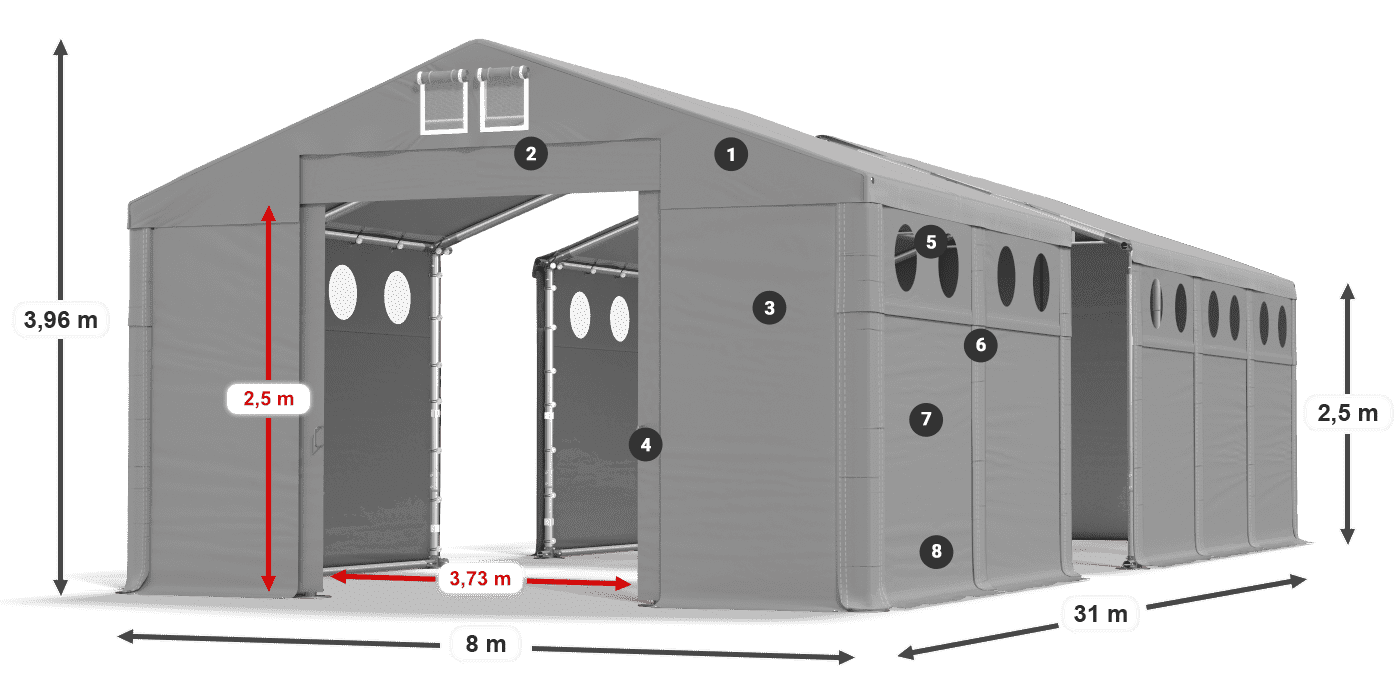Dach: MS 580 PVC Ściany: FR O 620 PVC 2.5m legenda