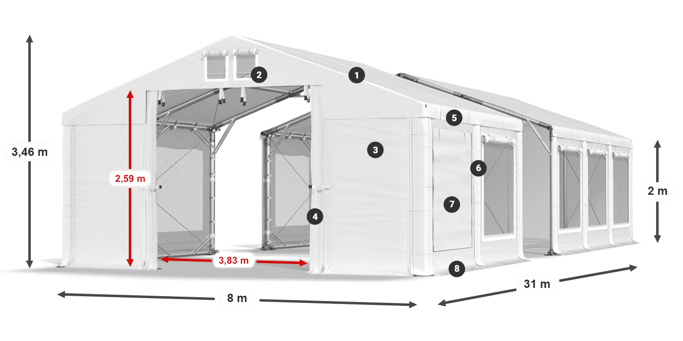 Dach: FR 620 PVC Ściany: SD 500 PVC 2m legenda