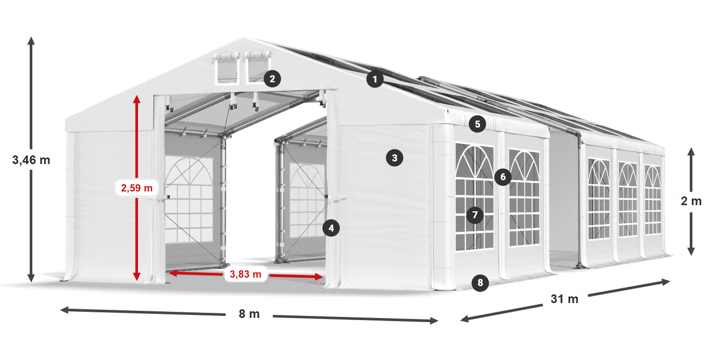 Dach: MS T 580 PVC Ściany: FR 620 PVC 2m legenda