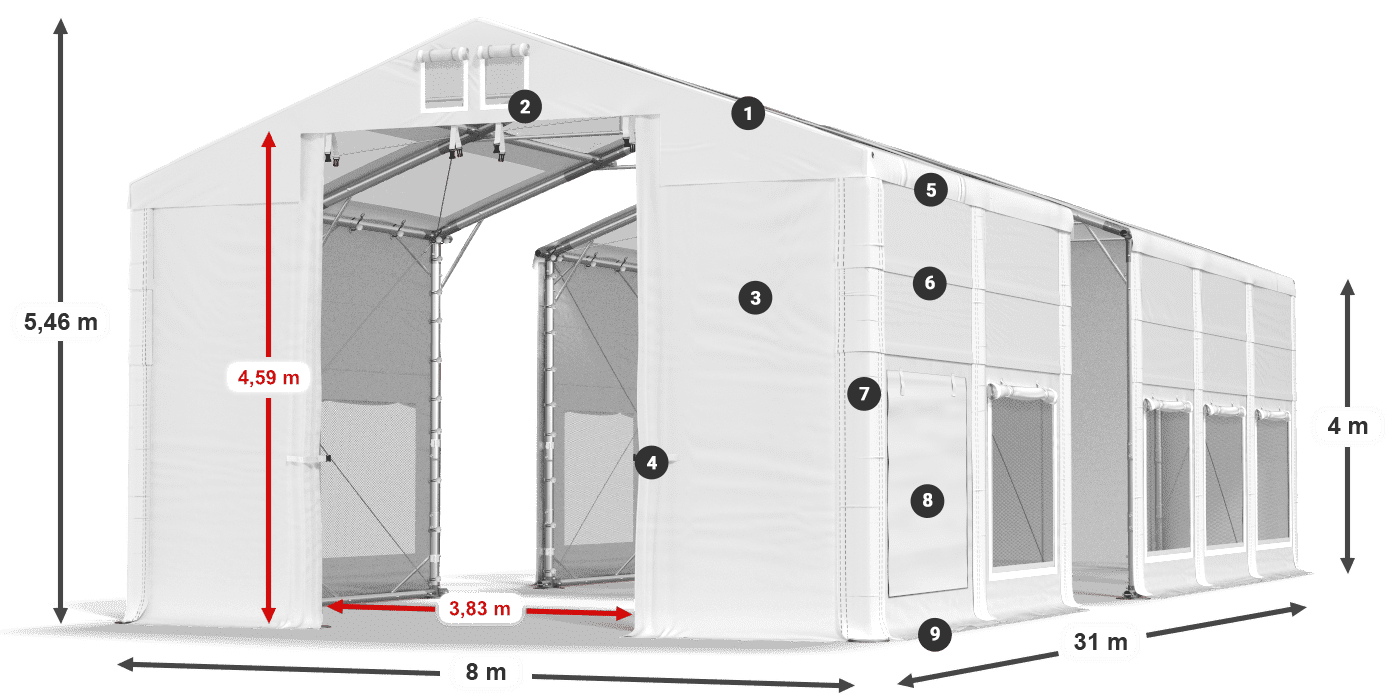 Dach: MS T 580 PVC Ściany: SD M 500 PVC 4m legenda