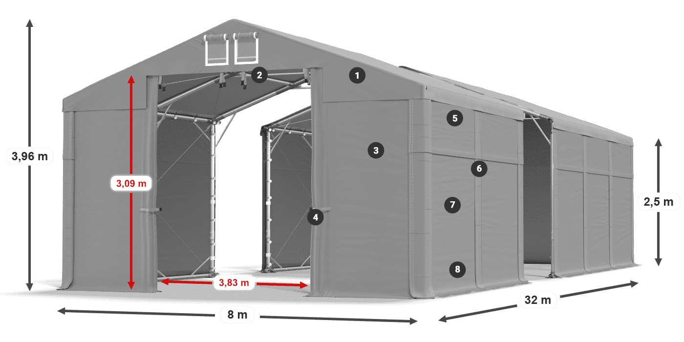 Dach: SD 560 PVC Ściany: FR 620 PVC legenda 2.5m