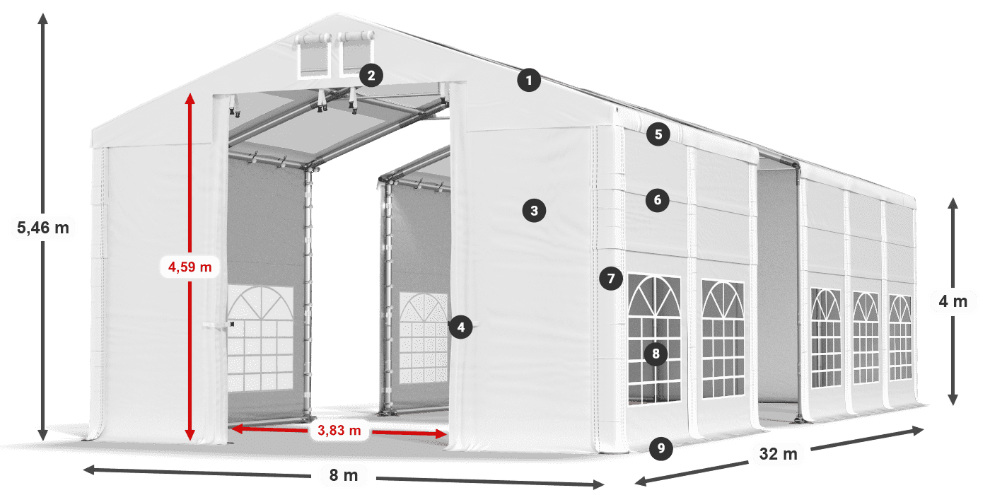 Dach: MS T 580 PVC Ściany: SD 500 I PVC 4m legenda