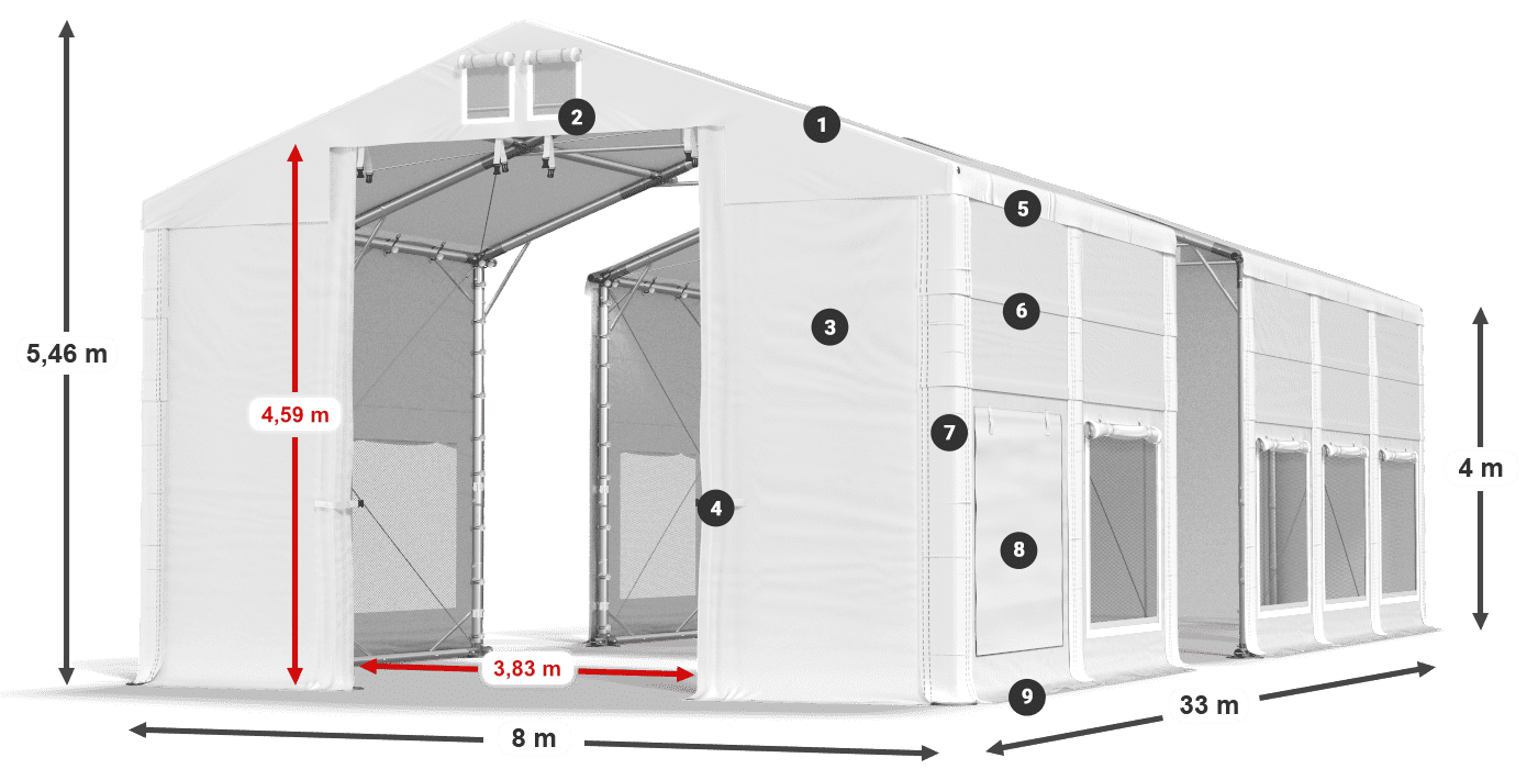 Dach: FR 620 PVC Ściany: SD 500 PVC 4m legenda
