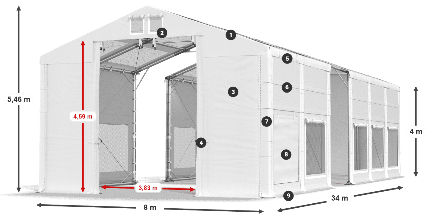 Dach: MS T 580 PVC Ściany: SD M 500 PVC 4m legenda