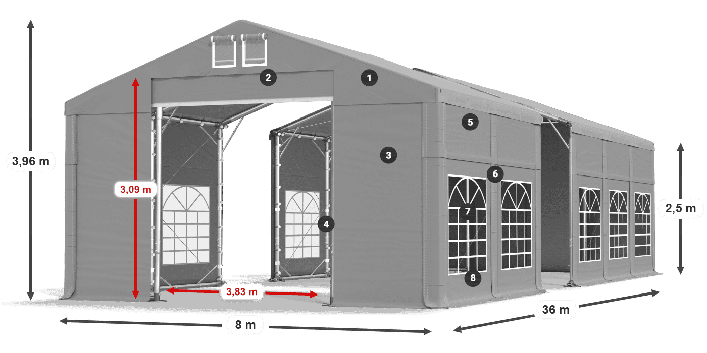 Dach: FR 620 PVC Ściany: SD 500 PVC 2.5m legenda