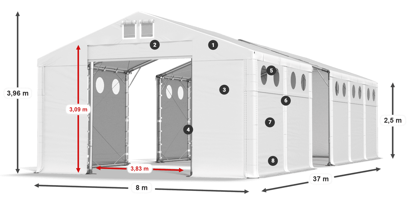 Dach: FR 620 PVC Ściany: MS O 580 PVC 2.5m legenda