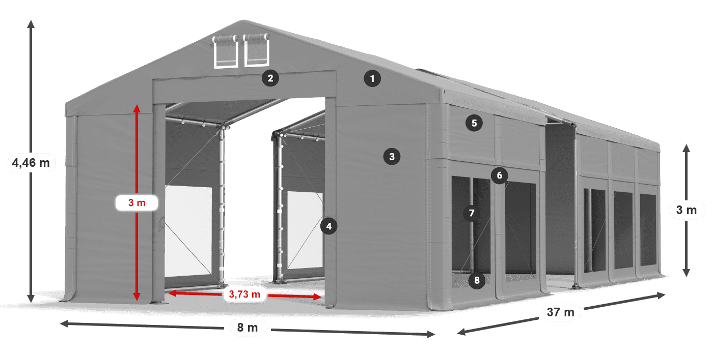 Dach: FR 620 PVC Ściany: MS 580 PVC 3m legenda