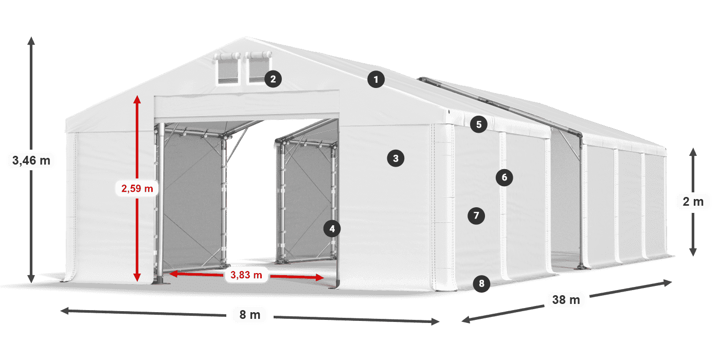 Dach: FR 620 PVC Ściany: SD 500 PVC 2m legenda