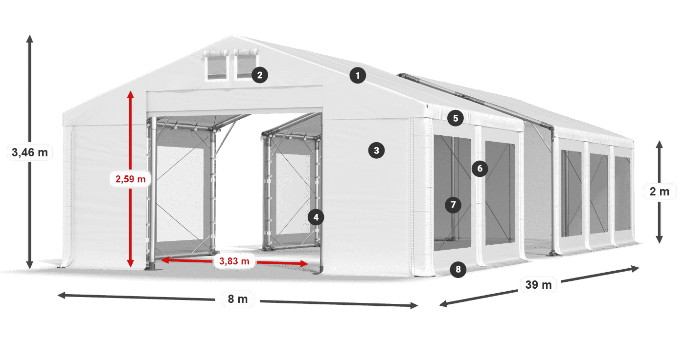 Dach: FR 620 PVC Ściany: MS 580 PVC 2m legenda
