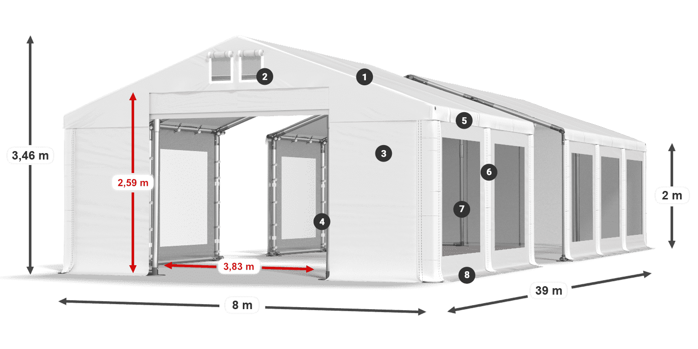Dach: FR 620 PVC Ściany: MS 580 PVC 2m legenda