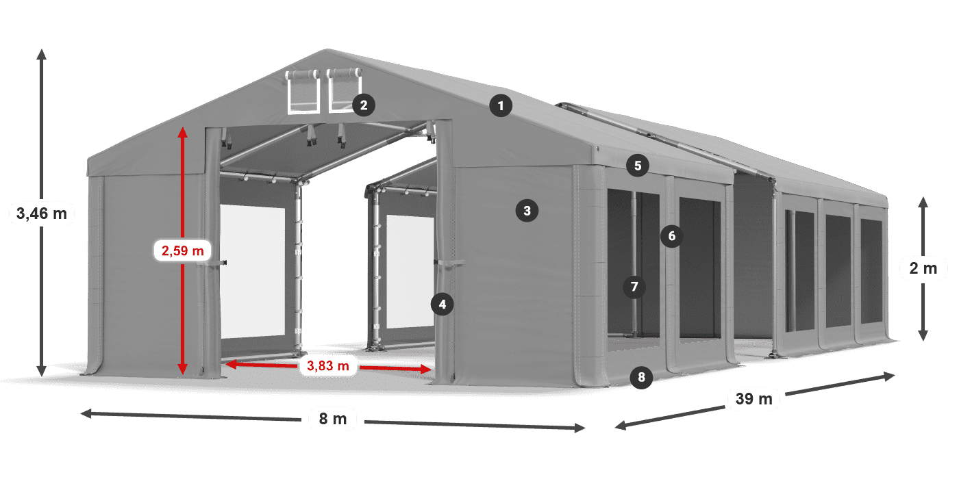 Dach: FR 620 PVC Ściany: MS 580 PVC 2m legenda