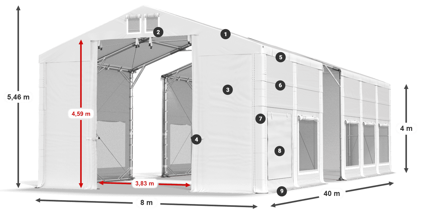 Dach: FR 620 PVC Ściany: SD 500 PVC 4m legenda