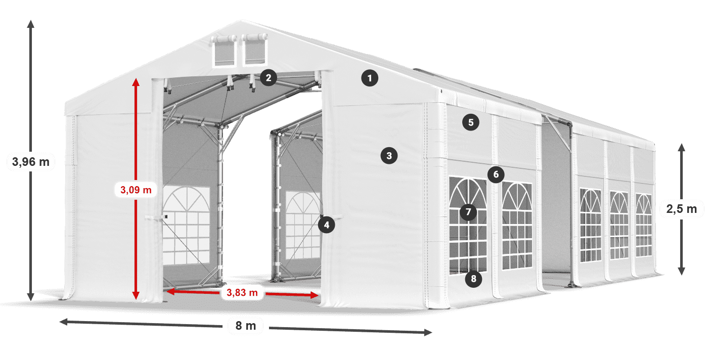 Dach: MS 580 PVC Ściany: FR 620 PVC 2.5m legenda