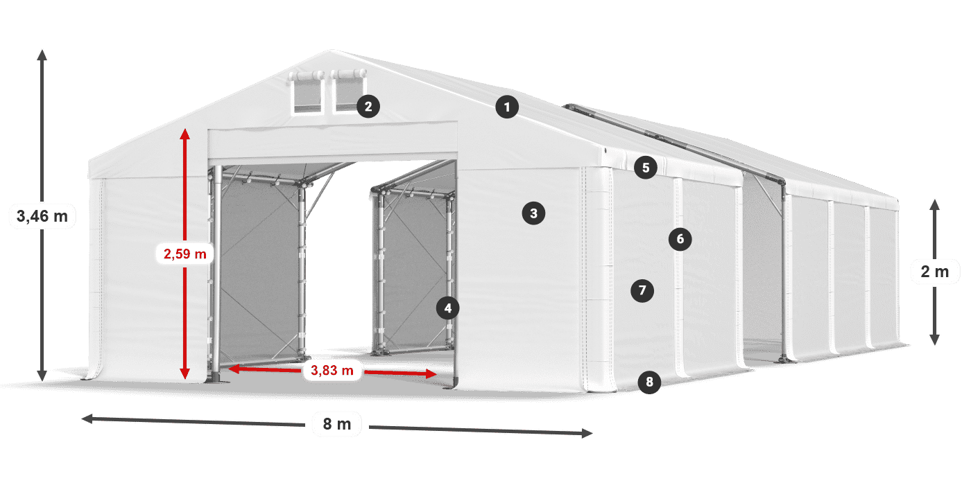 Dach: MS 580 PVC Ściany: SD 500 PVC 2m legenda