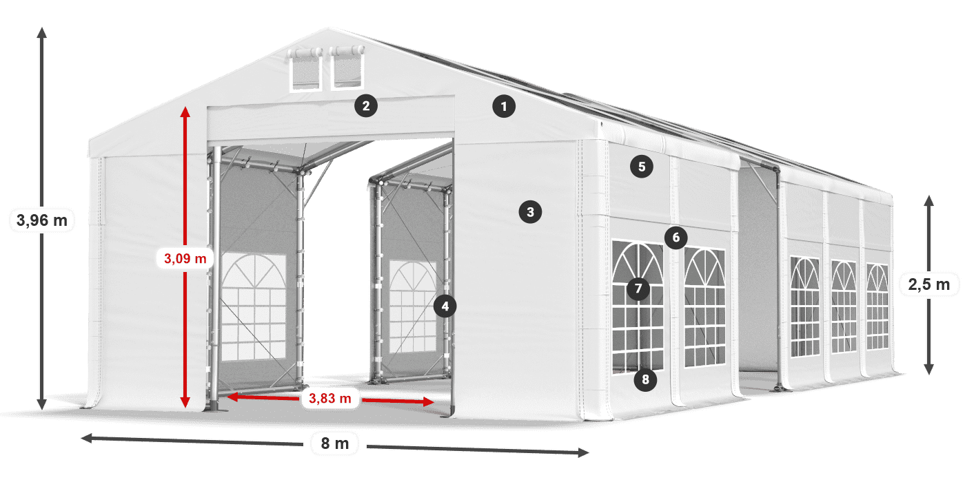 Dach: MS T 580 PVC Ściany: FR 620 PVC 2.5m legenda