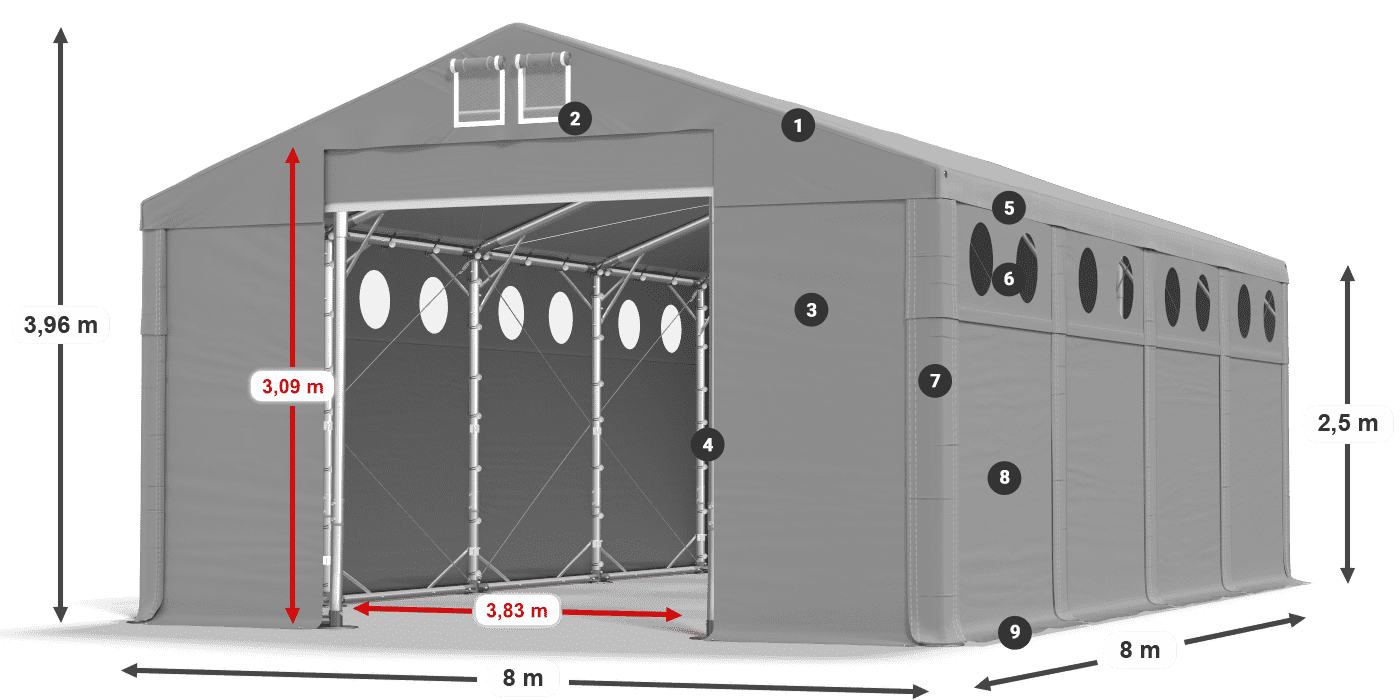Dach: FR 620 PVC Ściany: SD O 500 PVC 2.5m legenda