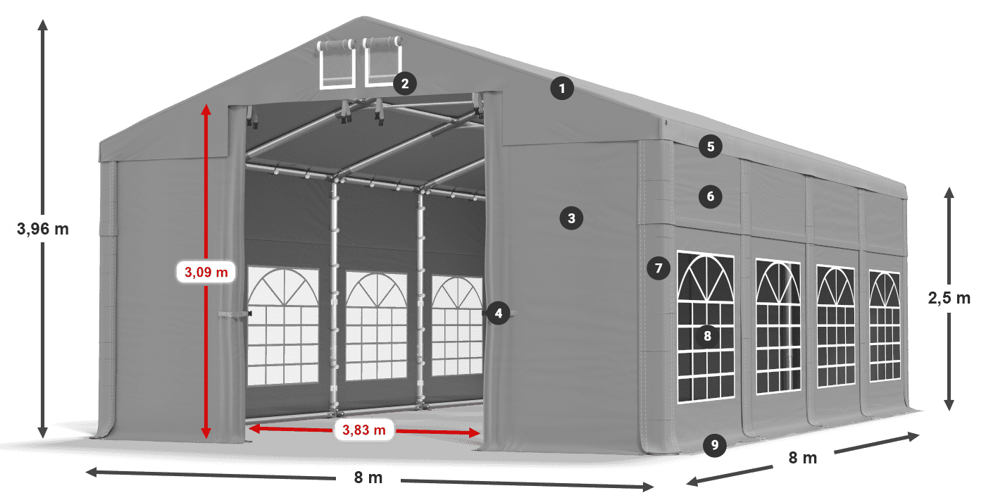 Dach: FR 620 PVC Ściany: SD 500 PVC 2.5m legenda