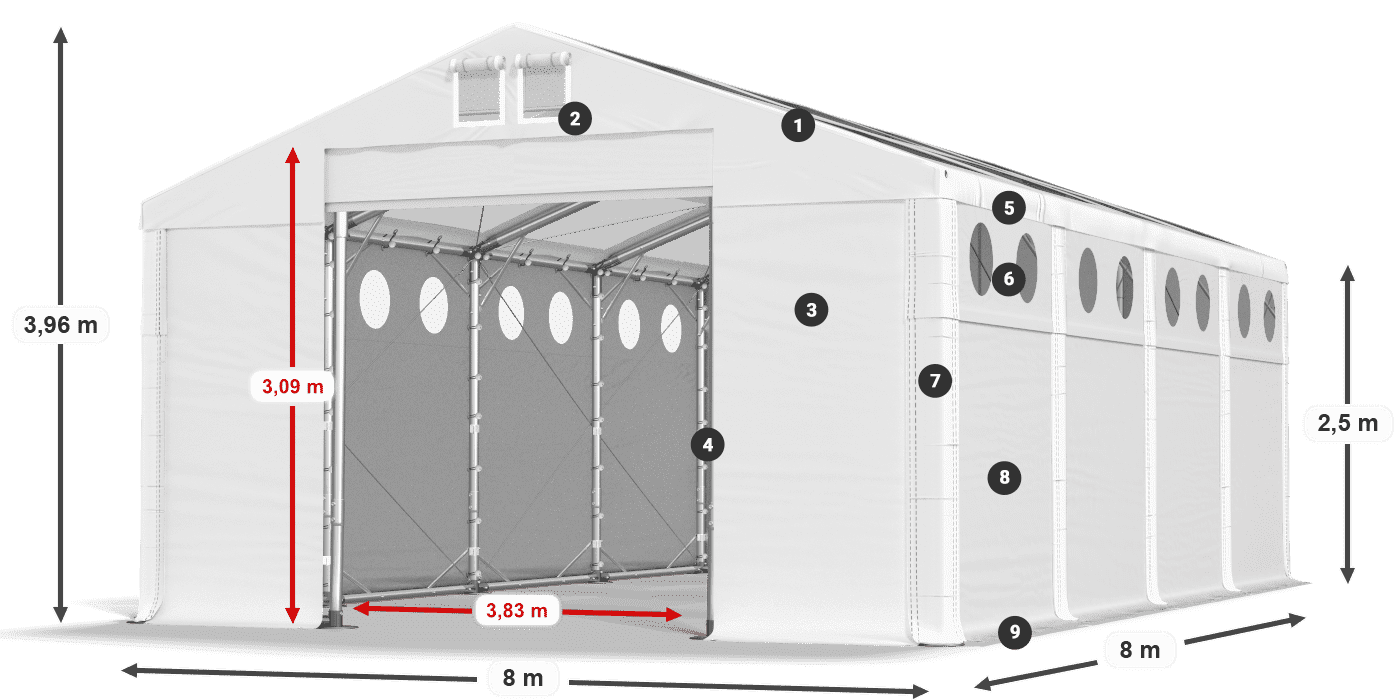 Dach: MS T 580 PVC Ściany: FR O 620 PVC 2.5m legenda