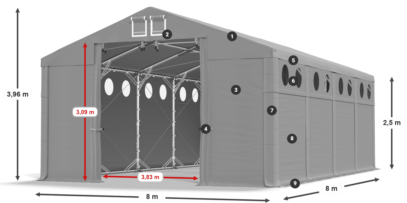 Dach: MS 580 PVC Ściany: SD O 500 PVC 2.5m legenda