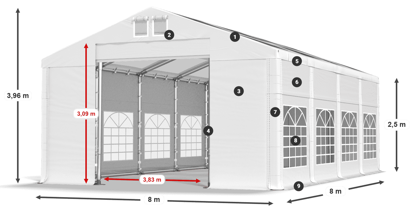 Dach: MS 580 PVC Ściany: SD 500 PVC 2.5m legenda